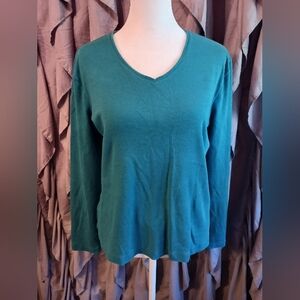 Croft&Barrow Womens M Dark Teal Long Sleeve Cotton V-neck Tee